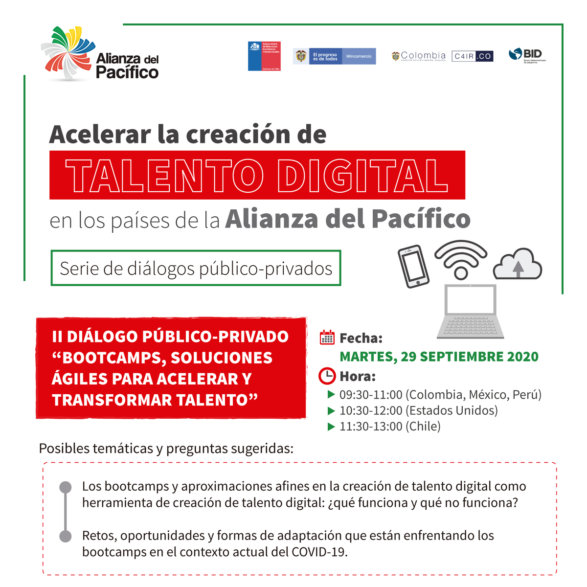 A_delPacifico's tweet photo. 📢 ¡No te pierdas el II Diálogo Público-Privado sobre aceleración de Talento Digital 📲🌐 en los países de la #AlianzaDelPacífico! Hablaremos sobre los bootcamps y su rol en la aceleración y transformación de talento.
Inscríbete aquí. 👉 https://t.co/6ITboEEWGa #TalentoDigitalAP https://t.co/MTEV21nBZJ