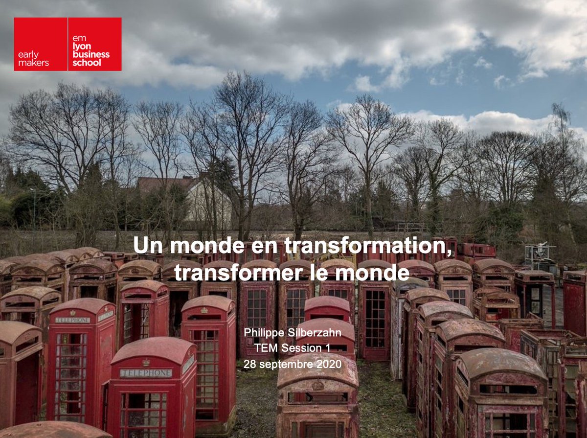 "Un monde en transformation, transformer le monde"
Ce matin j'inaugure le cycle de 10 conférences du programme TEM "Transforming Early Makers", une aventure entrepreneuriale collective et expérimentale pour les MS <a href="/EMLYON/">emlyon business school</a> que je pilote avec Stéphane Delmon.
