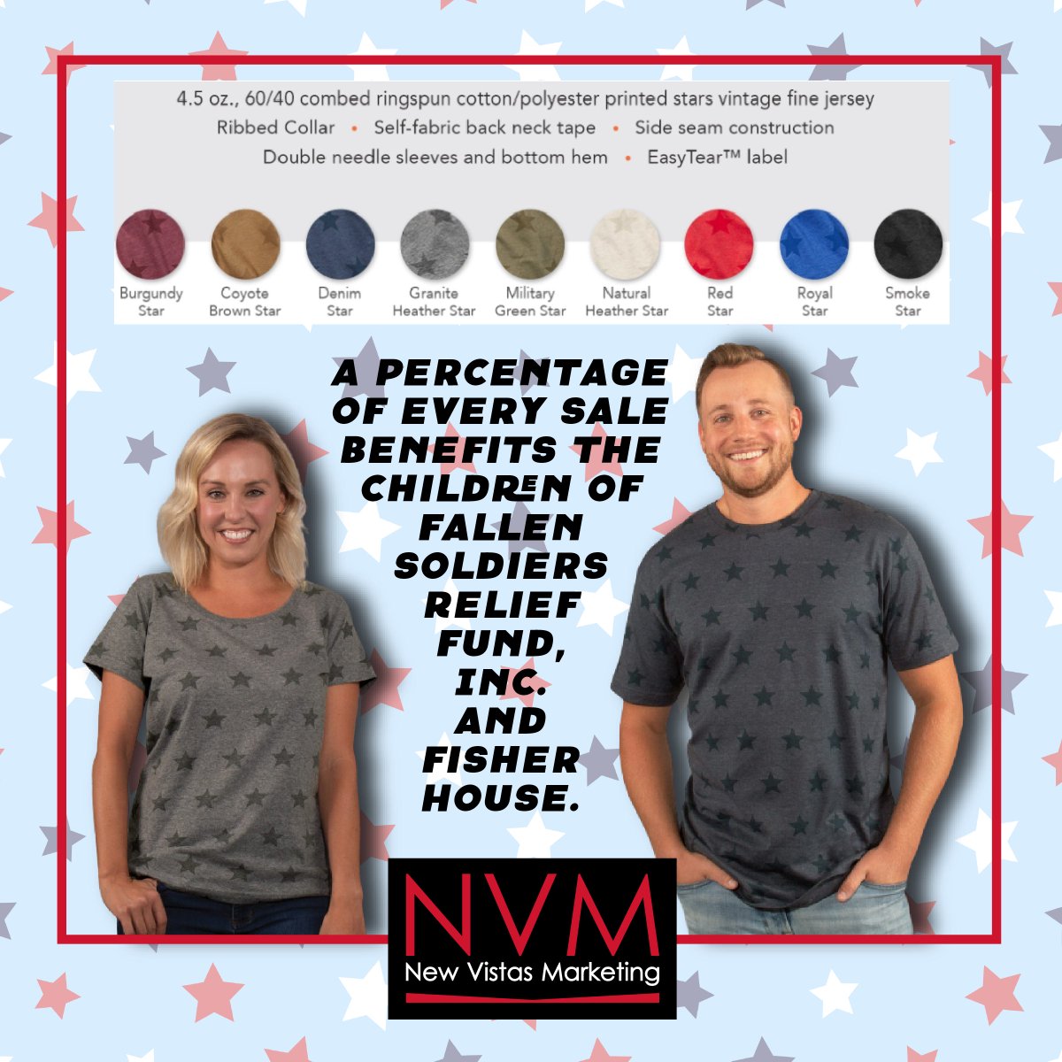hints4marketing's tweet photo. You really can do well by doing good! 🌞 Thinking about t-shirts? These give back to the Children of Fallen Soldiers Relief Fund, Inc. and to Fisher House Foundation. Feel like a star! ⭐
 #giveback #promoteyourself #logoedapparel #veterans #beseen #getnoticed #standout https://t.co/uPIn4yzC5w