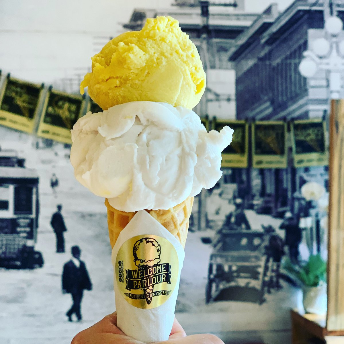 [☀️] Sunshine. Happiness is served in a 🍦 cone at Welcome Parlour. Open till 10pm #IceCream #northvan #theshipyards #lowerlonsdale <a href="/welcomeparlour/">Welcome Parlour</a> <a href="/shipyardsdist/">The Shipyards District BIA</a>