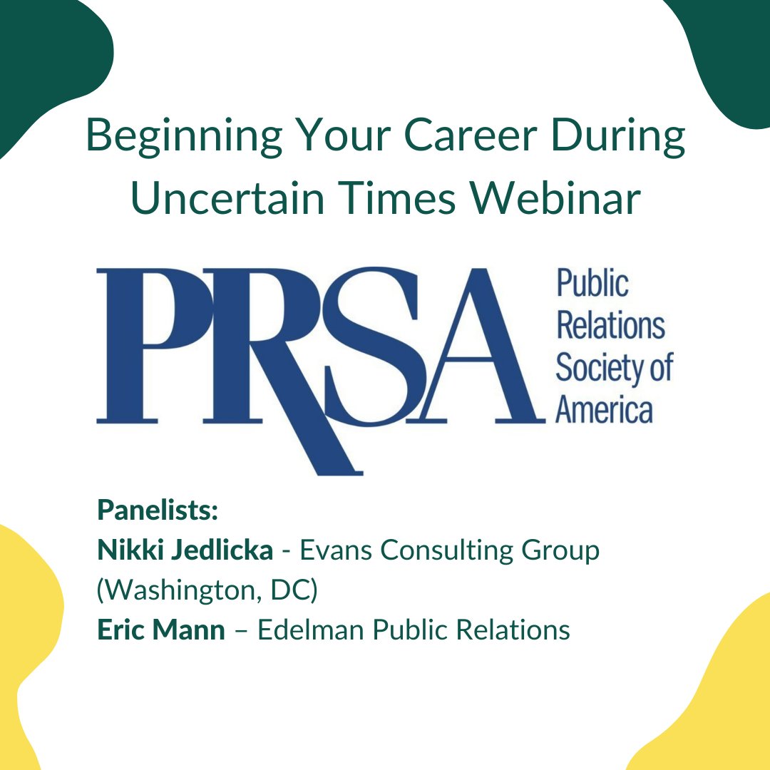 wsuprssa's tweet image. PRSA presents, Beginning Your Career During Uncertain Times.  Learn more about building your network and landing an internship by signing up using the link in our bio! Registration is complimentary.