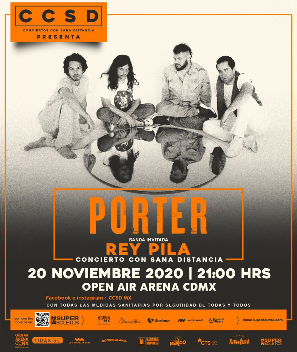 PorterOficial's tweet photo. Estamos muy emocionados de contarles que estaremos tocando para ustedes con el nuevo formato de Concierto Con Sana Distancia en la Arena CDMX al aire libre. Después de tantos meses la magia resurgirá. 

Boletos a la venta a partir del jueves a través de Super Boletos. https://t.co/CP15NID5w4