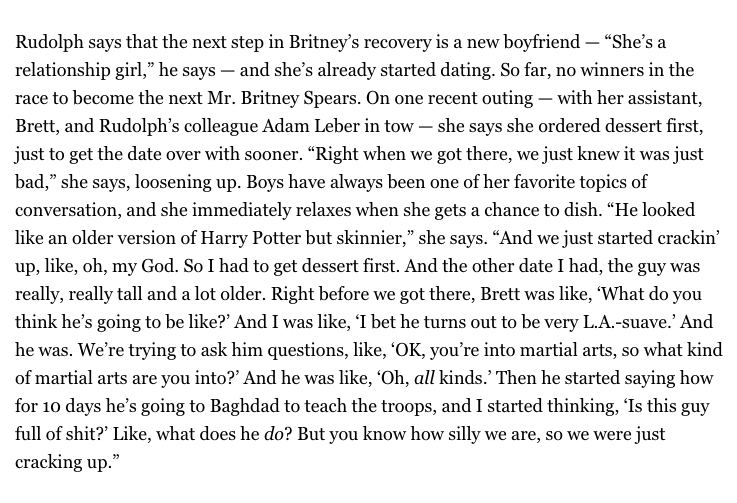 Rolling Stone did a great piece: "Britney Spears Returns ... but what has the comeback cost her?" Larry was interviewed and claimed he "is not allowed to talk about the conservatorship." He also said Britney's next step in recovery is... "a new boyfriend"? Wtf.  #FreeBritney