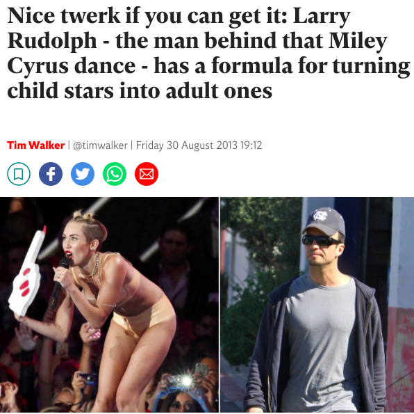In 2013, a young Miley Cyrus hired Larry Rudolph as her manager. Similar to Britney, he was a part of the reason she was highly sexualized during this time.  #FreeBritney