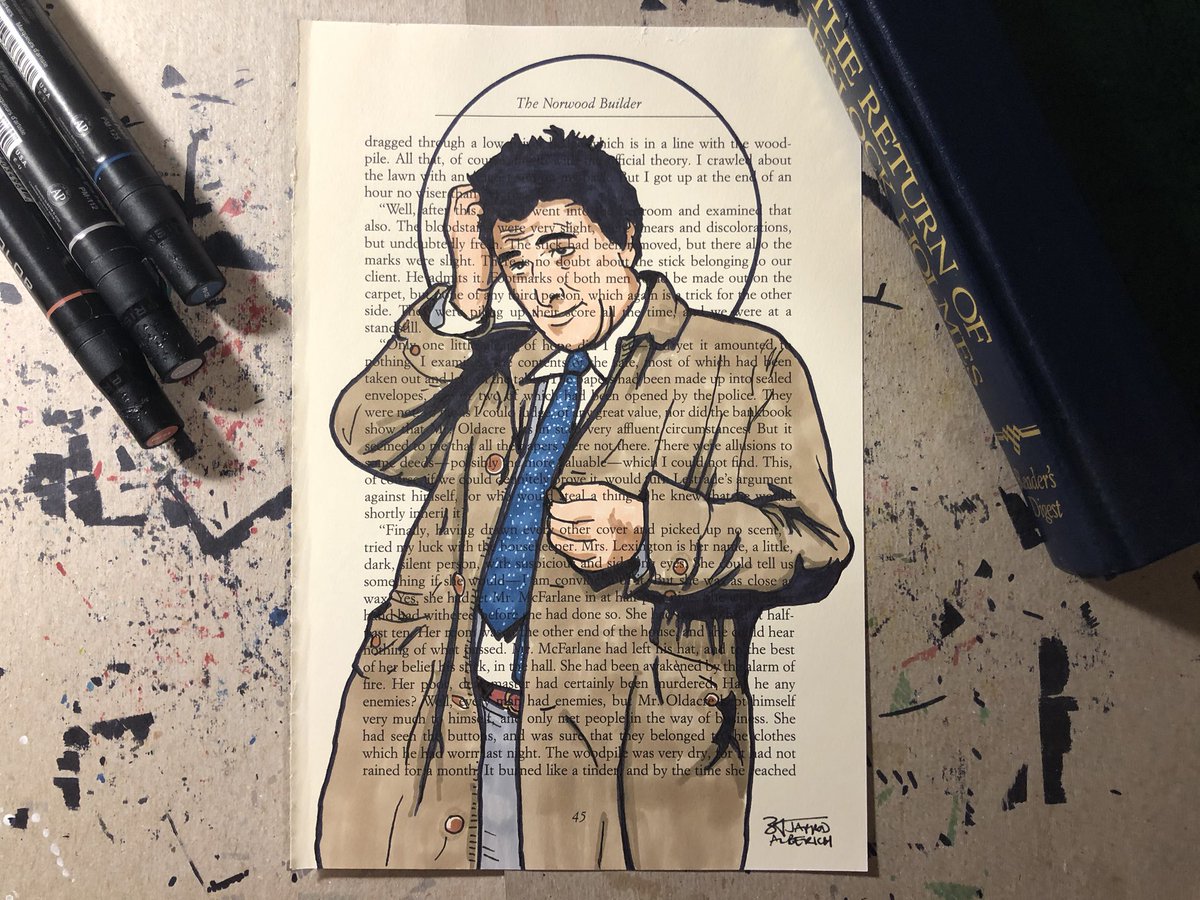 yardsaleartist's tweet photo. Book page sketch commission complete!

#PeterFaulk as #Columbo on a page from a #SherlockHolmes book. Get a unique piece like this for just $27 with FREE🇺🇸SHIPPING.

#JustOneMoreQuestion 

A pic of my available damaged books is in the replies⤵️ https://t.co/YBDu4eKPR7