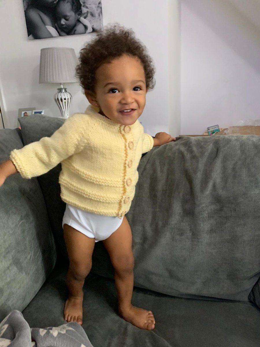 Another happy grandaughter in a cardi I made for her. She looks so happy. Think she likes it! #happygranny #lovetoknit #missmygrandaughters #COVID19