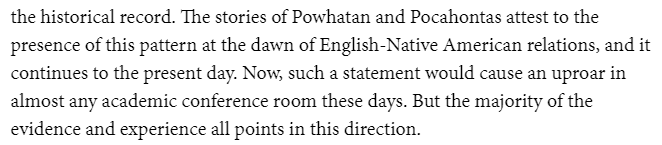 Yeah. English-Native relations forged in the four year marriage between one nation and a British settlement. Good thing every other relationship between Anglo-American forces and indigenous people was predicated on that great and flawless political dealing. /55