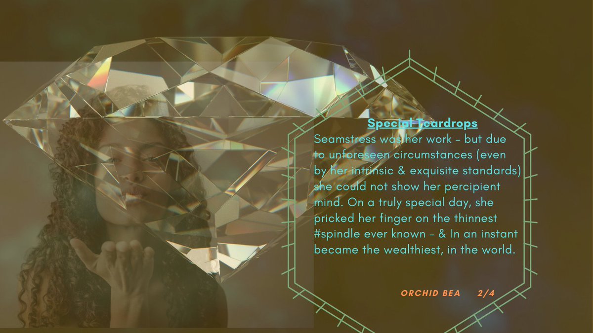 OrchidBea1's tweet image. 📚Special Teardrops

#BraveWrite
#PromptWords: 24/9 - 27/9/20
[#teardrop #spindle #malachite #auburn ]
#ChildhoodCancerAwarenessMonth 🎗️

#WritingCommunity #Writers #Writing #Thoughts #fun
#fantasy #surrealism #dreams #diamonds #mystery
#poetrycommunity #love #women #empowerment
