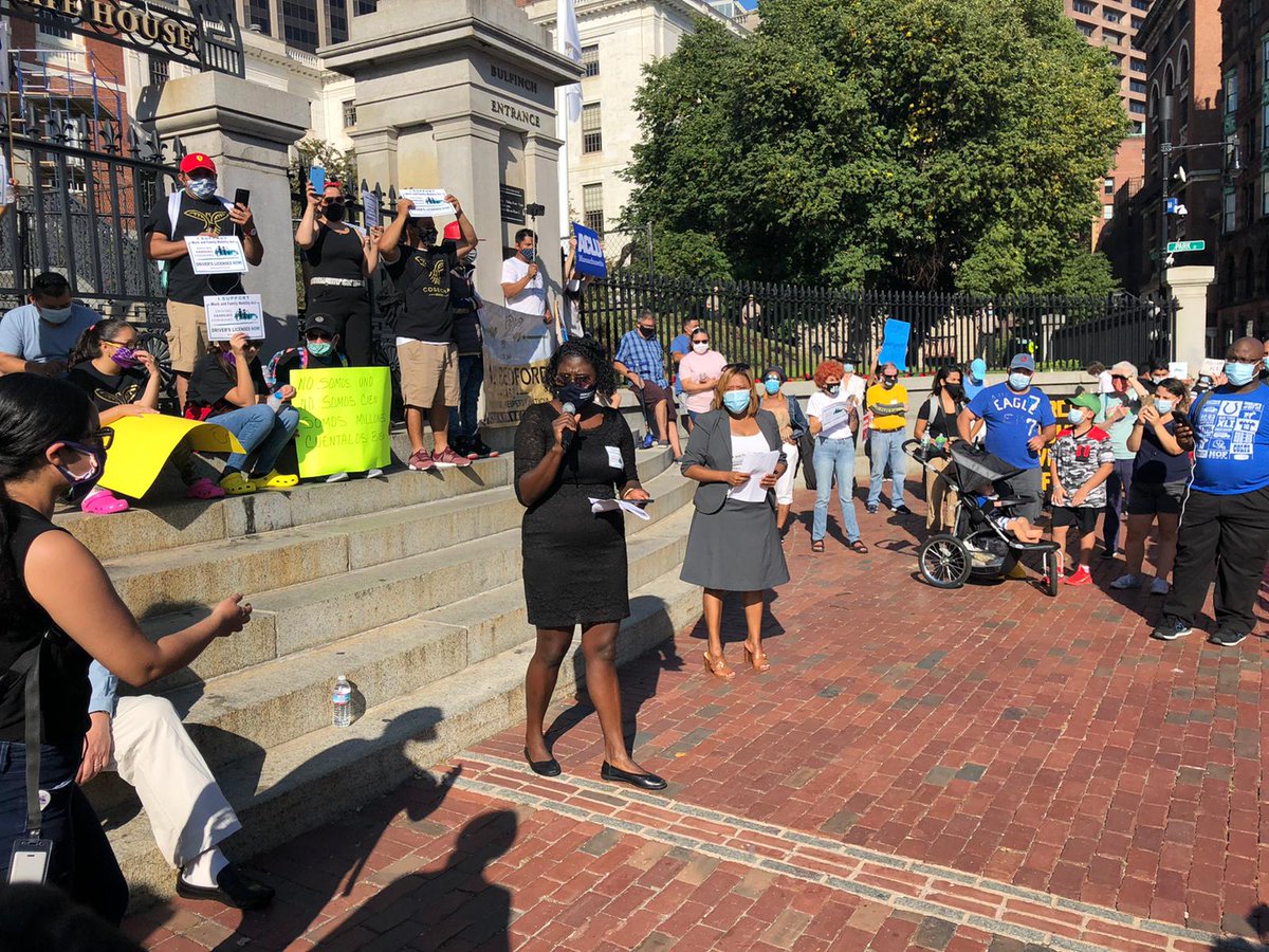 We stood together in front of the State House yesterday demanding action on the Work and Family Mobility Act (H3012). I spoke alongside @nrtracy, @EdMarkey, Pastor Lydia Shiu, @SoniaChangDiaz, @BrendanCrighton, and others. Great energy on a hot day in Boston #mapoli