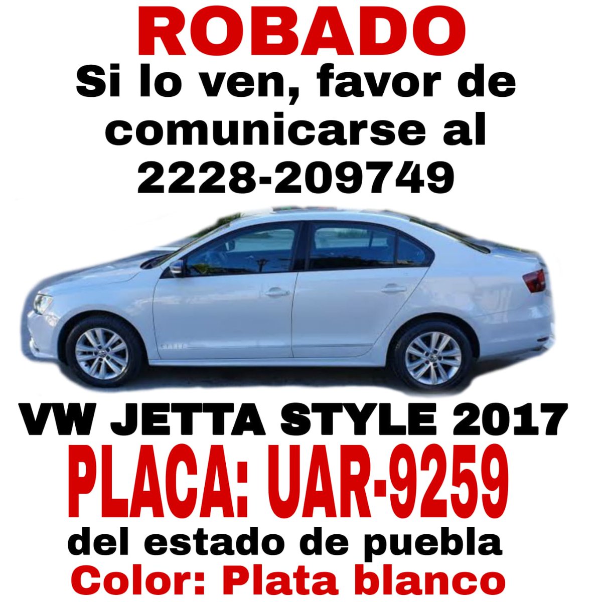 #ServicioSocial || Ayude a localizar este auto Jetta placas UAR-9259 robado la madrugada de este domingo en #Puebla Inf. 911 y 2228937750.