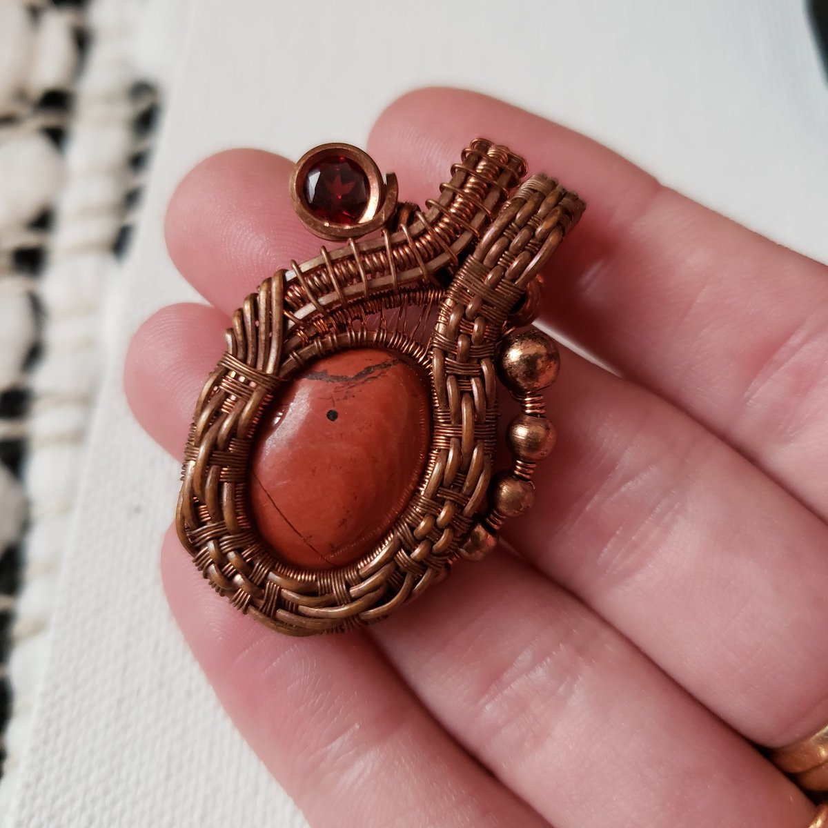 Red jasper and faceted garnet in copper - 45 free us shipping