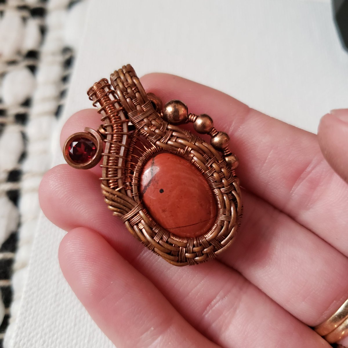 Red jasper and faceted garnet in copper - 45 free us shipping