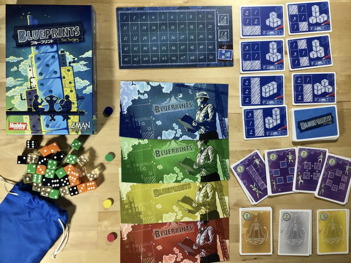 In Blueprints, you'll be drafting dice to secretly stack into your building. After the reveal you will earn points, awards, and prizes.3 rounds and the best architect wins! @Zmangames_