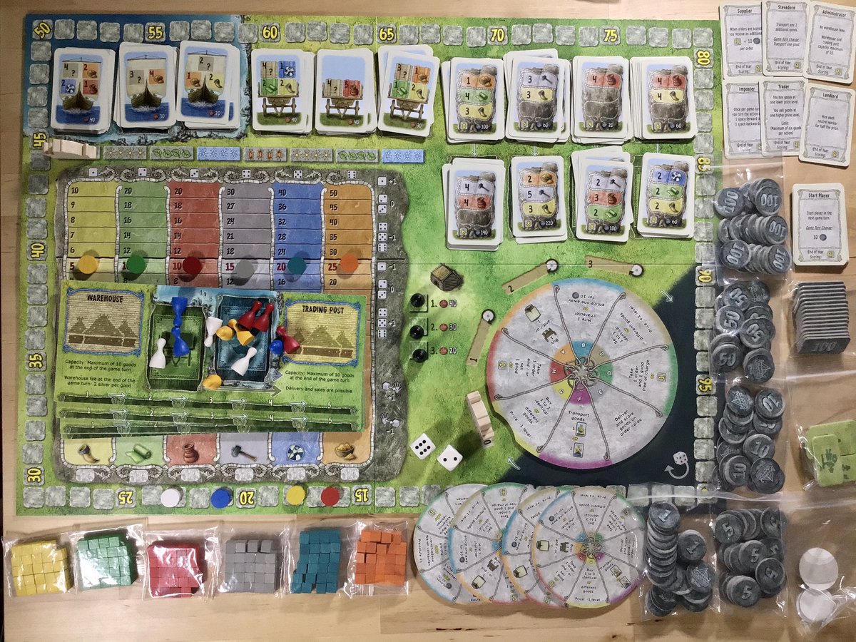 In Haithabu, you are viking traders living through the end of the Early Middle Ages. Players take turns performing individual actions on a rondel and must react to market price changes and event dice that can cause complications. @ulible