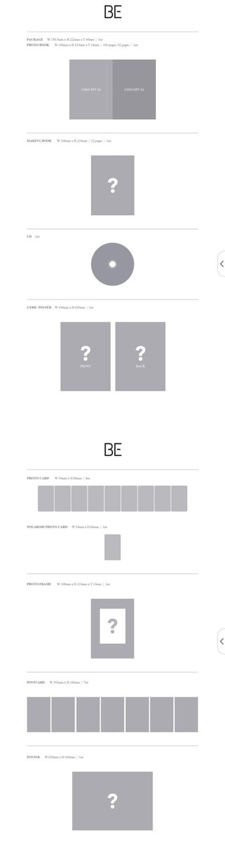 BE (Deluxe Edition) - one version, limited- Release Nov 20 2PM KST - Pre-orders start Sep 28 11AM KST Pre-order periods may vary by retailer CONTENTSCDPhotobook 100p, 92pMaking book 32pPhoto frameLyric posterPhotocard 8eaPolaroid pc 1eaPostcaed 7eaPoster 1ea  https://twitter.com/BTSMerchUpdates/status/1310242028563968002