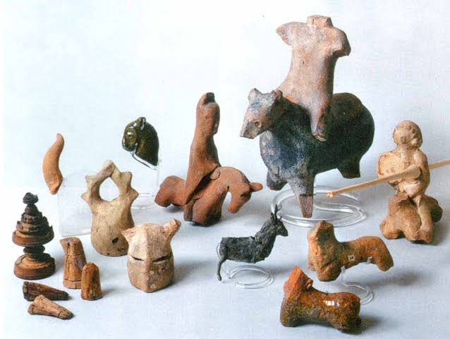 Toys excavated from Indus valley civilization (3000-1500 BC) were Wheel Cart Rattle, Dice etc.Gaming in Mohenjodaro-an archaeology found that every 10th item found is related to play.Such was the significance of toys in a child's mental and emotional development.