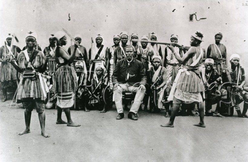 King Behanzin, the last King of Dahomey with his personal Mino Bodyguards.