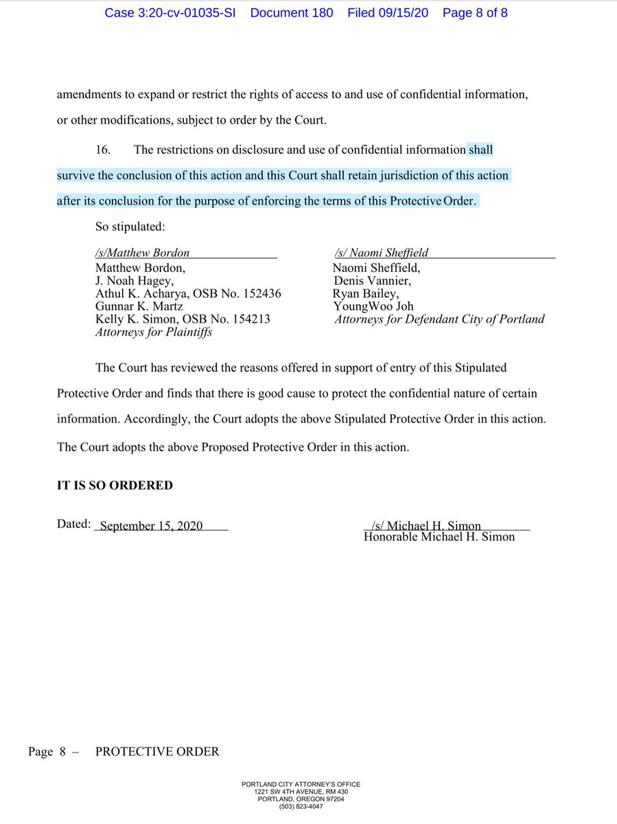 Read paragraph 16 (page 8) closely - yes it’s exactly what it states;“...restrictions on disclosure and use of confidential information shall survive the conclusion of this action and this Court shall retain jurisdiction of this action” https://drive.google.com/file/d/1MC9hSdZj-q-lUTsR2jbag-JKQGDQHUiu/view?usp=drivesdk