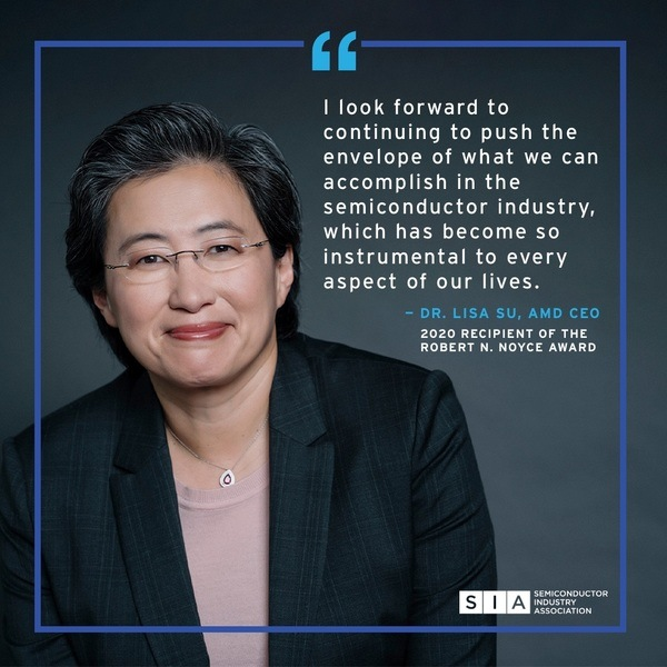 Underfox3's tweet photo. Semiconductor Industry Association today announced Dr. Su has been named the 2020 recipient of SIA's highest honor, the Robert N. Noyce Award. 

Congratulations to Dr. Su for the excellent work! https://t.co/o0W2GT5XuN