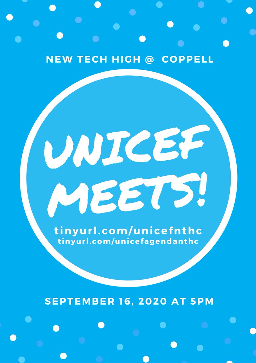 Looking for somebody to help create the small ripples of a big wave of goodness that changes the lives of many children around the world! 

Get started by joining us in our first meeting tomorrow at 5 pm (tinyurl.com/unicefnthc) <a href="/NewTechCoppell/">New Tech High @ Coppell</a> 

Hope to see you there!