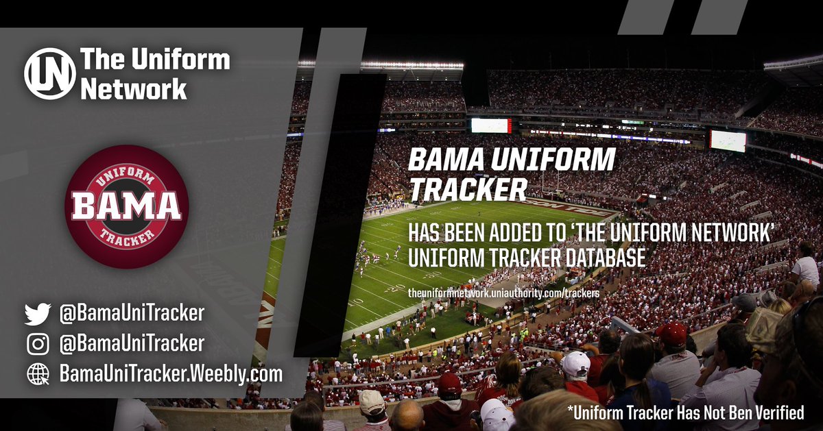 UniformNet's tweet photo. ’The Uniform Network’ has added @BamaUniTracker to our uniform trackers database.
You can view the entire database here: https://t.co/yu9lcWL2Xj
#TheUniformNetwork https://t.co/0HLrLBLMUt