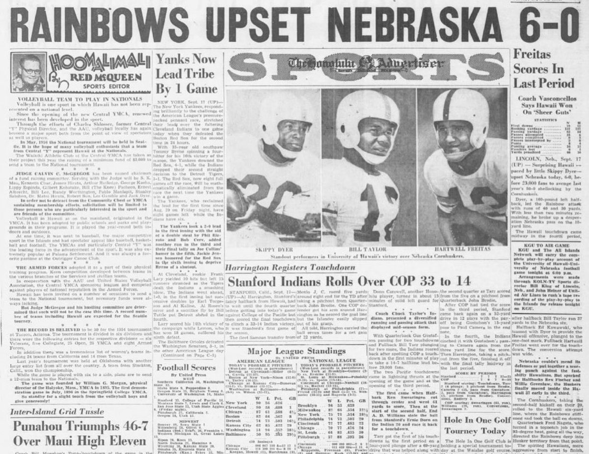 HawaiiPca's tweet photo. On this day in history... still trying to get my arms around that flight ✈️ from Honolulu to Lincoln, Nebraska in 1955 🙌🏈 https://t.co/l3eKLDzZF4