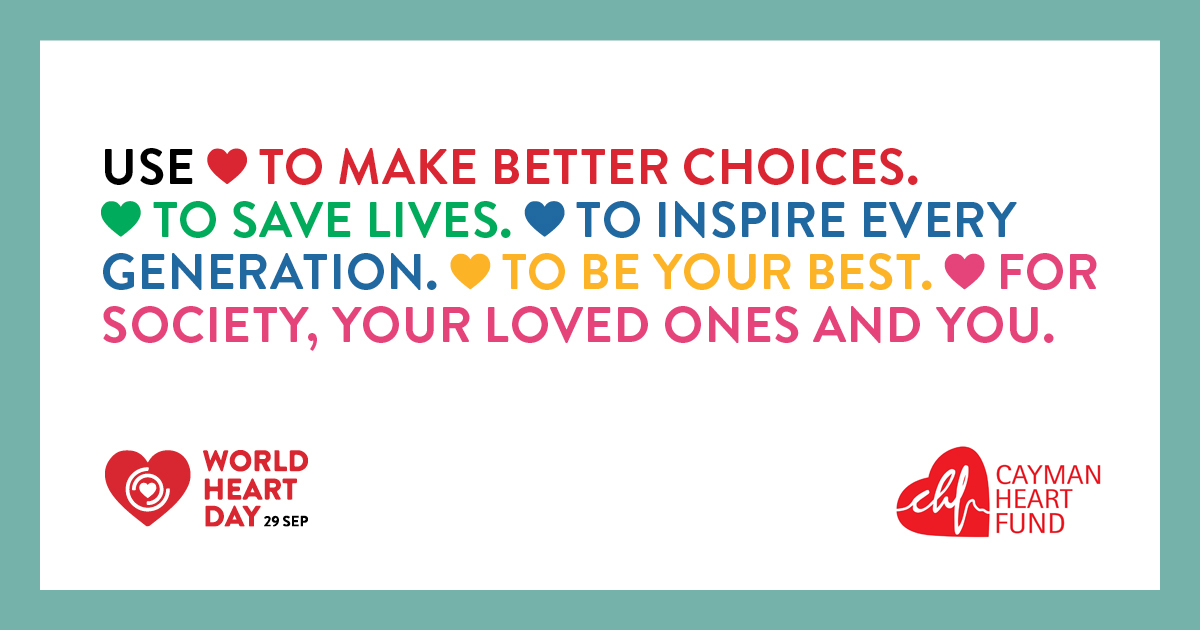 CaymanHeartFund's tweet photo. 29 September is World Heart Day - our biggest opportunity to raise awareness of heart health. We can all look after our hearts and help to prevent cardiovascular disease (CVD) taking some simple steps to living a healthier life #World Heart Day Use❤to live a heart healthy life. https://t.co/0Lenvkc7JD