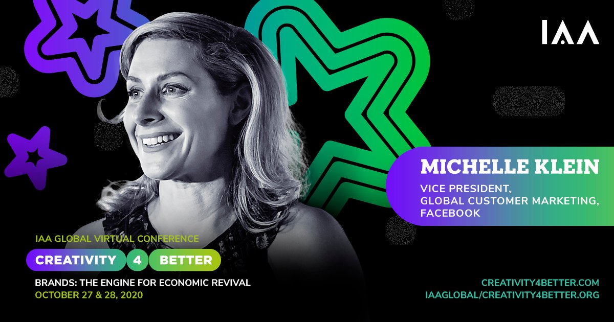 As VP of Global Customer Marketing, Michelle Klein sets the global vision &amp; strategy <a href="/Facebook/">Facebook</a>. She reached Holmes Report’s “Top 25 Innovators” in 2015, <a href="/adage/">Ad Age</a> “Women to Watch” in 2013. Learn about our lineup of speakers: bit.ly/352UJ40 #Creativity4Better
<a href="/IAA_Global/">IAA Global</a>