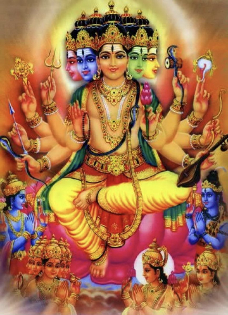 The name Vishvakarman occurs five times in the 10th book of the Rigveda. The two hymns of the Rigveda identify Him as all-seeing, and having eyes, faces, arms and feet on every side and also wings. Brahma, who is four-faced and four-armed resembles him in these aspects.