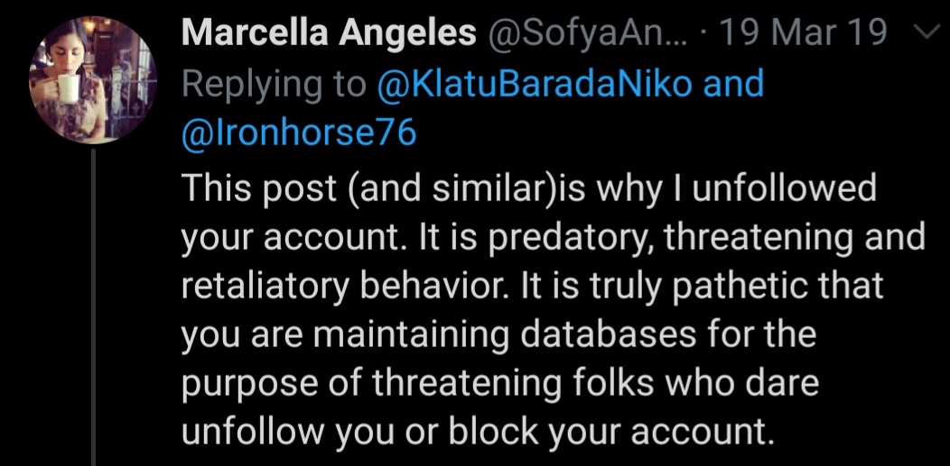 KlatuBaradaNiko's tweet image. This is what uneducated people like Marcella,

call professional #TwitterMaintenance software like TweepsMap,

which is what I use to run this account, as do millions others around the 🌎🌏🌍

Grow up clique worshipers.