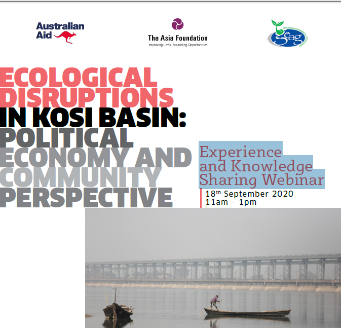 GEAG_India's tweet photo. Drop in today
| Sept. 18, 11am – 1pm | 

On our Experience &amp; Knowledge Sharing Webinar 

On "Ecological Disruptions in Kosi Basin: Political, Economy &amp; Community Perspective"

@dixit_ajaya @joydeepgupta @AnjalPrakash @NishGup @third_pole @ISETNepal
@icimod https://t.co/bGZ2Ef2Mwr