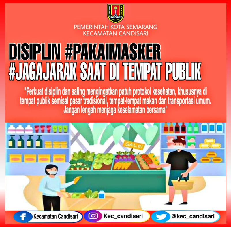 DISIPLIN tetap menerapkan protokol kesehatan adalah KUNCI agar kita semua bisa bersama melewati masa pandemi ini.
#Semarangpemkot #bergerakbersama
#semarangsemakinhebat #kecamatancandisari #bersamalawancorona #protokolkesehatan #covid19 #pakaimasker #jagajarak #patuhiprotokol
