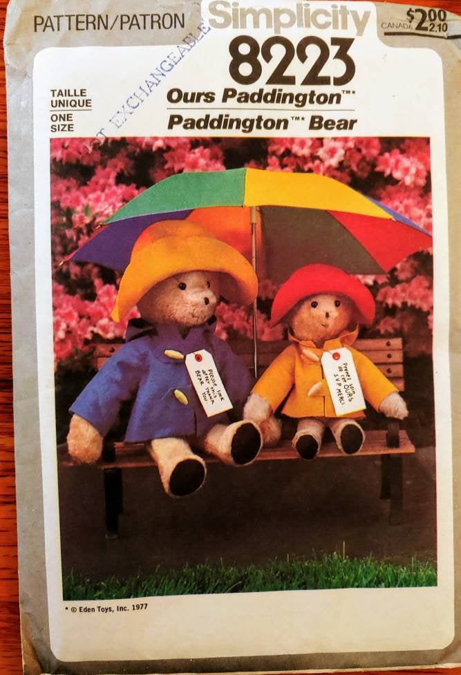 BettysTreasure's tweet image. Paddington Bear Sewing Pattern - &quot;Ours Paddington&quot; 70s Toy Craft pattern Stuffed Bear - Simplicity 8223 UNCUT etsy.me/32zPGXe #paddingtonbear #bearpattern #simplicity6567 #bettysattictreasures