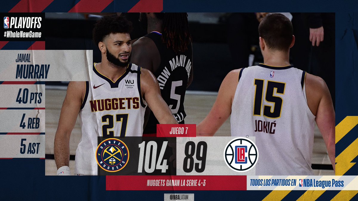 NBALatam's tweet photo. ¡LOS NUGGETS DAN VUELTA OTRO 3-1 Y ESTÁN EN LAS FINALES DEL OESTE! 🔥🔥🔥🔥🔥

#VenALaNBA https://t.co/RCxIjRZk2Q