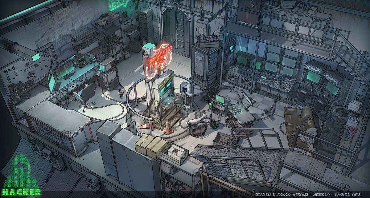FengZhuDesign's tweet photo. It's finals week here at FZD. Check out these cool room cutaway designs by our term 2 students. This design project calls for 1 vehicle, 1 main room and 1 hidden room for a specific job class (thief, hacker, smuggler, etc.) A bunch more can be seen here: https://t.co/OLcUhp9E5K https://t.co/Pjp16lAc4C