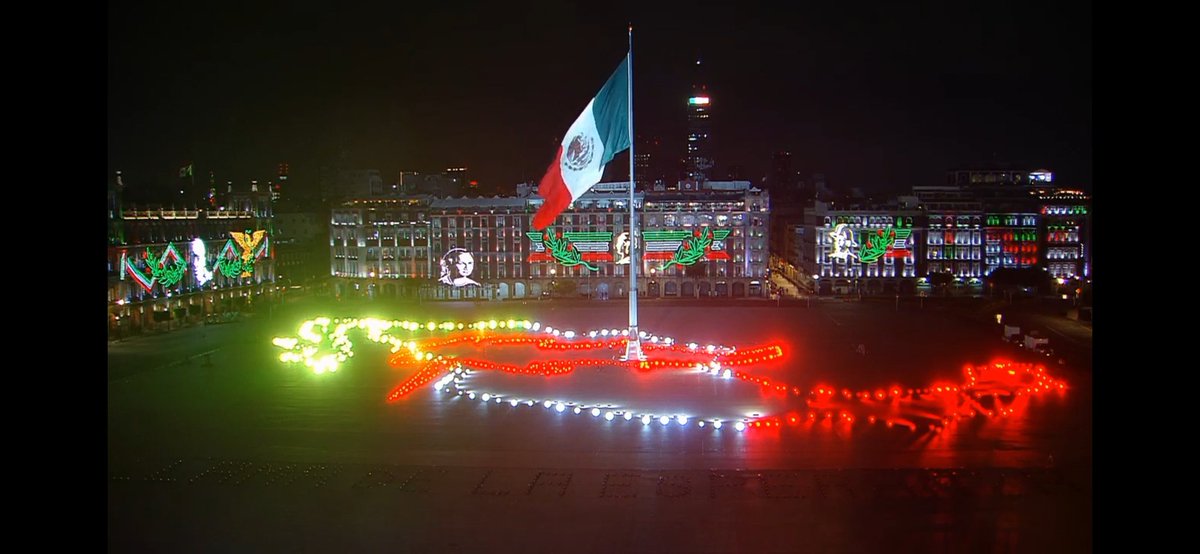 EMPosts's tweet photo. Mexico's Zócalo central square, usually filled with a throng of thousands of revelers for Independence Day eve, tonight is empty save for a light show creating a colorful map of Mexico around the nation's flag.

#GritoDeIndependencia #2020 https://t.co/MgPzuDMsnH