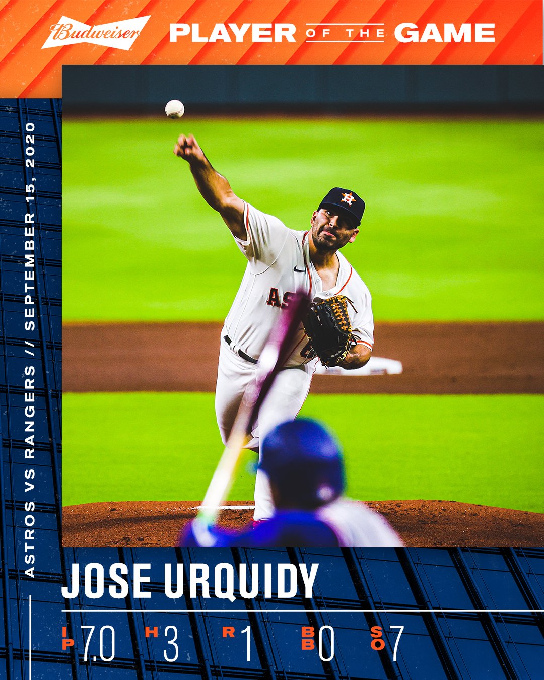 Luego de su buena labor, Urquidy fue nombrado jugador del encuentro por la cuenta de los Astros en Twitter.