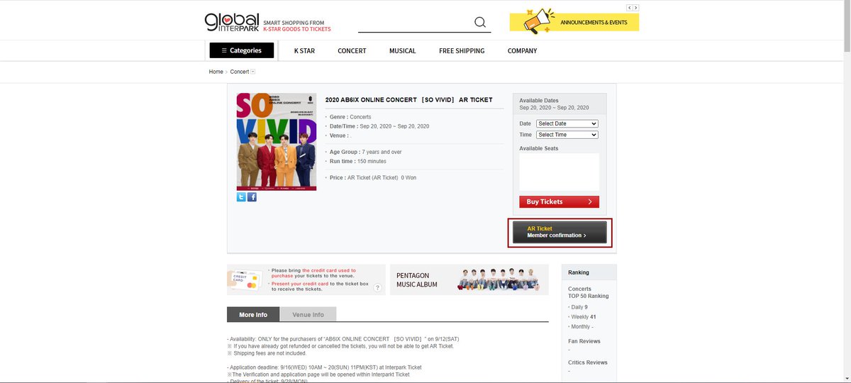 ppparn_sunshine's tweet photo. 🆎การกดรับ AR TICKET #에이비식스 #AB6IX #SOVIVID สำหรับคนที่ซื้อบัตรเท่านั้นค่ะ‼️
1. เข้าไปที่หน้า AB6IX SOVIVD
2. กด AR Ticket แล้วกรอกรหัสที่ได้รับจาก Fanbox (ดูวิธีทวิตถัดไป)
3. เมื่อกรอกและกด Confirm เสร็จแล้วกด Buy ได้ปกติเลยค่ะ
📦 ส่งในเกาหลี 6000₩ ส่งตรงมาไทย 35000₩ https://t.co/enS2wpYijJ