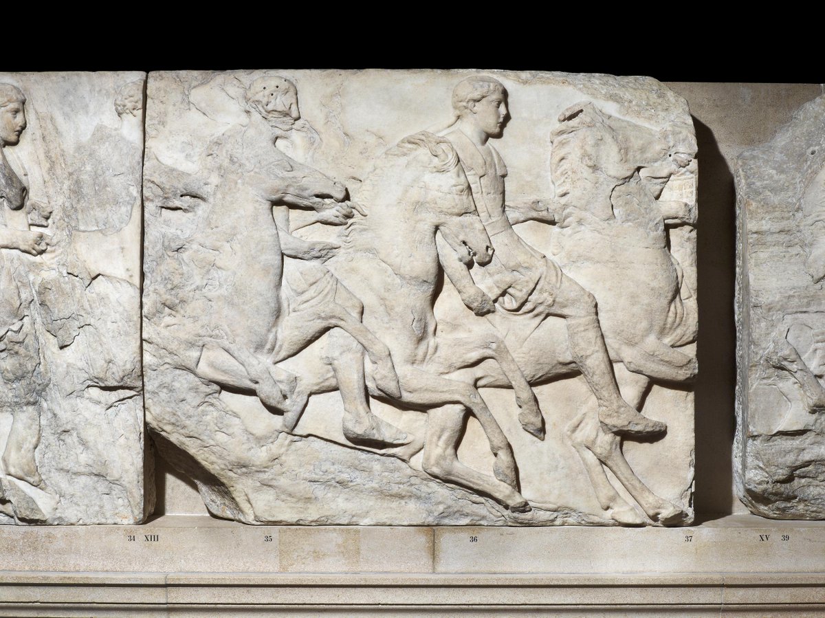  #CLST6  #FirstLookCloserHere is Block XIII from the Parthenon's South frieze. It was produced circa 438-432 BC under the direction of the Greek sculptor Pheidias. It is a marble relief sculpture.The sculpture now resides in The British Museum, London.