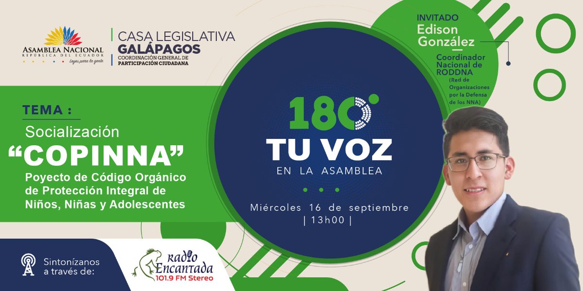 RODDNA_ec's tweet photo. El día de mañana nuestro compañero @EdisonGCevallos estará en Radio Encantada 101.9 FM Stereo, como representante de RODDNA para la socialización del COPPINA. El evento será a las 4pm. Les esperamos.
 
@COCASEN_EC  @aldeasosecuador @NinezComision @EncaDuchi 

#SomosRoddna https://t.co/OCZOb99p0Y