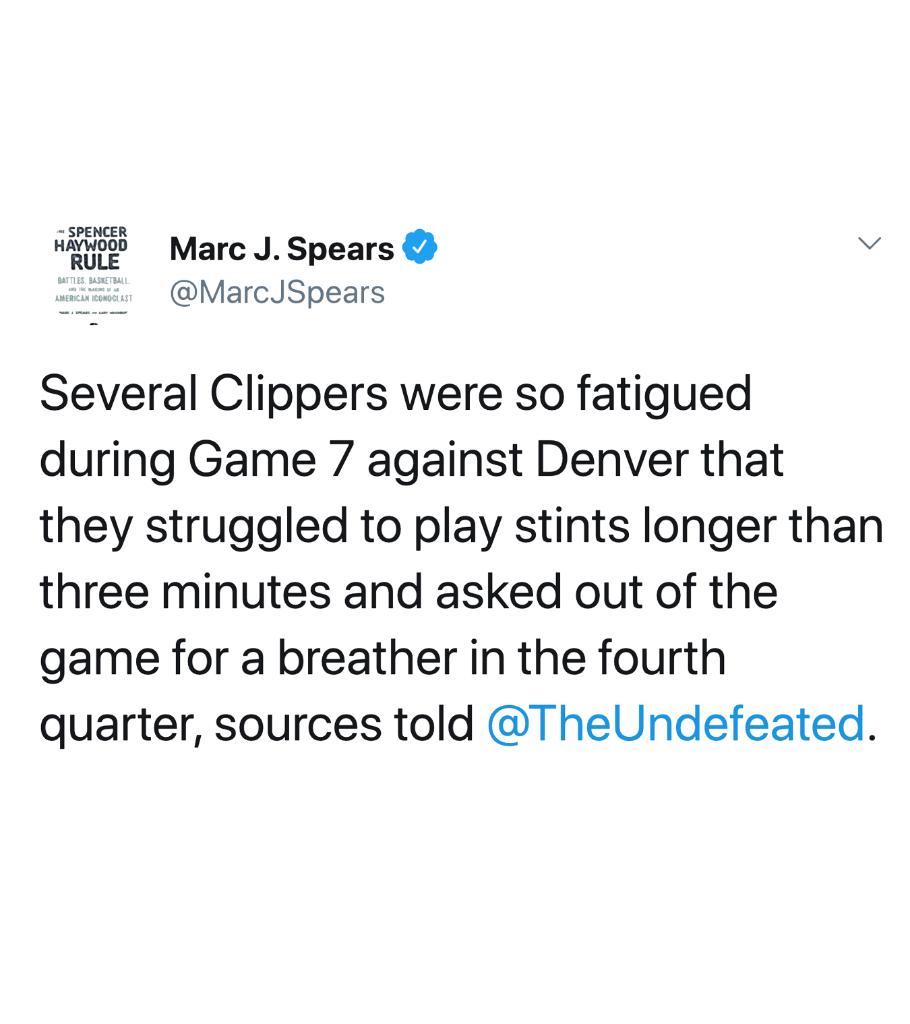 SportsCenter's tweet photo. The Clippers felt tired in the 4th quarter of Game 7, sources told @TheUndefeated's @MarcJSpears. https://t.co/CaI9Em2rTm