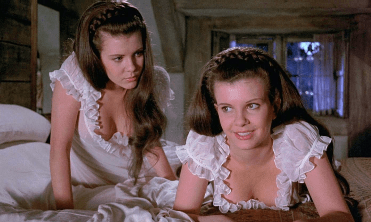 Oh yes, there ARE twins! Upright and uptight Puritan witch-hunter Cushing becomes the guardian of two nubile Italian sisters (no accents). One is nice but one is very naughty! They become prey to a debased aristocratic vampire played by Damien Thomas.