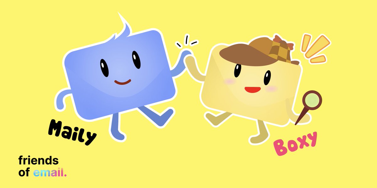 email_friends's tweet photo. Maily and Boxy, email journalists are on a mission to gather and help all their friends of email. Whether you’re an experienced #emailgeeks or you’ve just started on your journey, they will get you the scoop on the latest news, trends and topics in Mailtopia https://t.co/Whl2fi2GIy