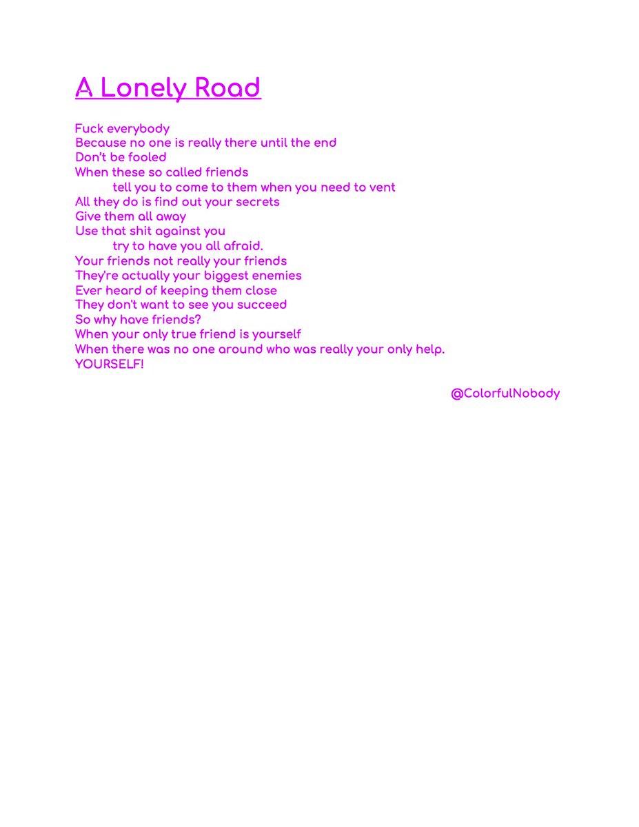 ColorfulNobody's tweet photo. A Lonely Road
#poetrycommunity #poetweet #PoetryTuesday https://t.co/ztiQJjhhxr