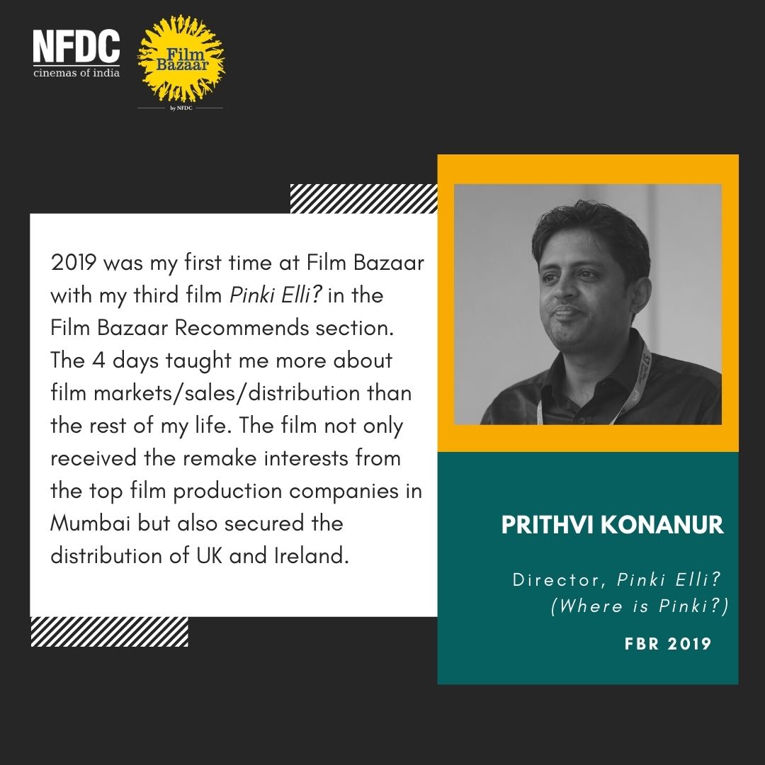 filmbazaarindia's tweet photo. Director Prithvi Konanur shares his experience on how his film 'Pinki Elli?' (Where is Pinki?) began the journey at NFDC Film Bazaar • It's time for your film to start its journey with #FilmBazaar2020 ✨ #CPM2020 &amp; #WIPLab2020 Entries Open ➡️ https://t.co/67ZPNcqWCF. https://t.co/cVRf16L452