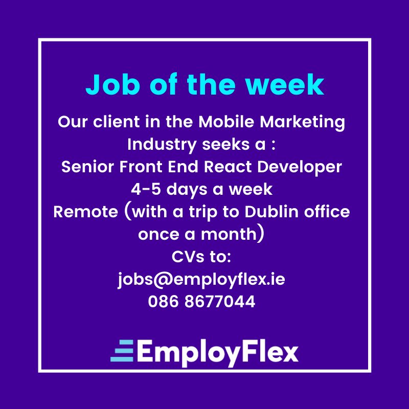 employmum's tweet photo. Super remote role for a Senior Front End React Developer - one day a month in Dublin - for all the details and a confidential chat, call Helen on 086 86777044 or email jobs@employflex.ie
RTs greatly appreciated π
#remotejob #flexiblework #remoteworkireland https://t.co/fx2KLuS721