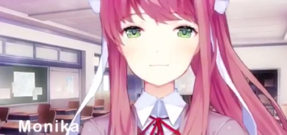 DDProtagonist's tweet image. I notice Monika peering over my shoulder really close to my back with a smug look on her face 

I think to myself (did I do something wrong? Is there something on my face?)

She notices my sneaking glances but I pretend I didn’t see anything...

“Ahem...” 

I clear my throat