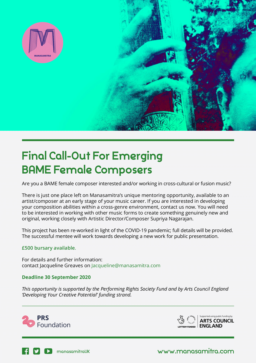 Manasamitra (@manasamitrauk) on Twitter photo Opportunity for BAME composers. Could you please RT and spread the news <a href="/samplernews/">The Sampler</a> <a href="/PRSFoundation/">PRS Foundation</a> <a href="/bdproducinghub/">Bradford Producing Hub</a> <a href="/soundandmusic/">Sound and Music</a> <a href="/YSWN_/">Yorkshire Sound Women Network</a> @sofingusa @SophieRansby @susannaeastburn @kathdavies_ <a href="/Joe_Frankland/">Joe</a> <a href="/JoanConcannon/">Joan Concannon</a> <a href="/OurBiennale/">Our Biennale</a> <a href="/popmusicjournal/">Riffs 🔊</a> <a href="/PoppyJaman/">Poppy Jaman OBE She/Her পপি জামান</a> Opportunity for BAME composers. Could you please RT and spread the news <a href="/samplernews/">The Sampler</a> <a href="/PRSFoundation/">PRS Foundation</a> <a href="/bdproducinghub/">Bradford Producing Hub</a> <a href="/soundandmusic/">Sound and Music</a> <a href="/YSWN_/">Yorkshire Sound Women Network</a> @sofingusa @SophieRansby @susannaeastburn @kathdavies_ <a href="/Joe_Frankland/">Joe</a> <a href="/JoanConcannon/">Joan Concannon</a> <a href="/OurBiennale/">Our Biennale</a> <a href="/popmusicjournal/">Riffs 🔊</a> <a href="/PoppyJaman/">Poppy Jaman OBE She/Her পপি জামান</a>
