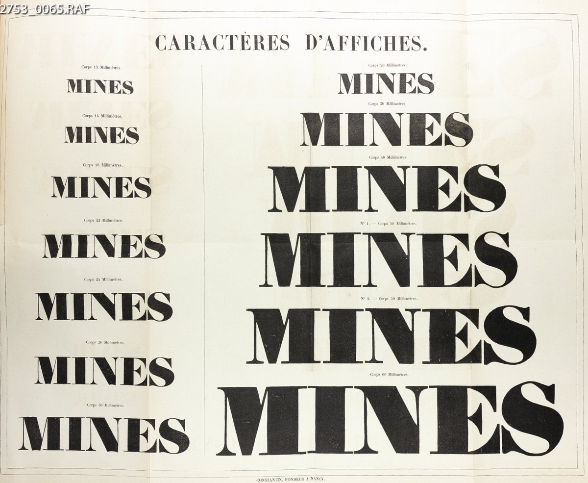 enbmn's tweet image. #ALaRepro ce matin de la #typographie avec un #Spécimen de #caractères #typographiques de la #Fonderie Constantin à #Nancy ici vers 1850 (actif dès 1822 jusqu'au moins 1862)