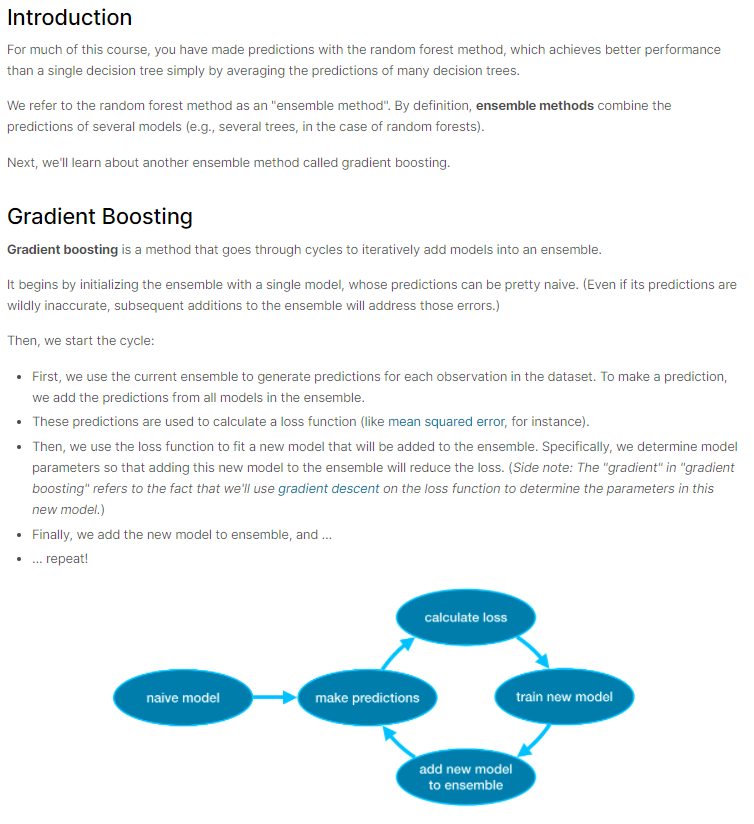 import_alexward's tweet photo. #100DaysOfCode Day 99:

Completed the penultimate chapter for @kaggle's Intermediate Machine Learning course on XGBoost.

Learned how to use Extreme Gradient Boosting model and tweak the parameters such as n_estimators, early_stopping_rounds and learning_rate. https://t.co/SR7wKvC1ZF
